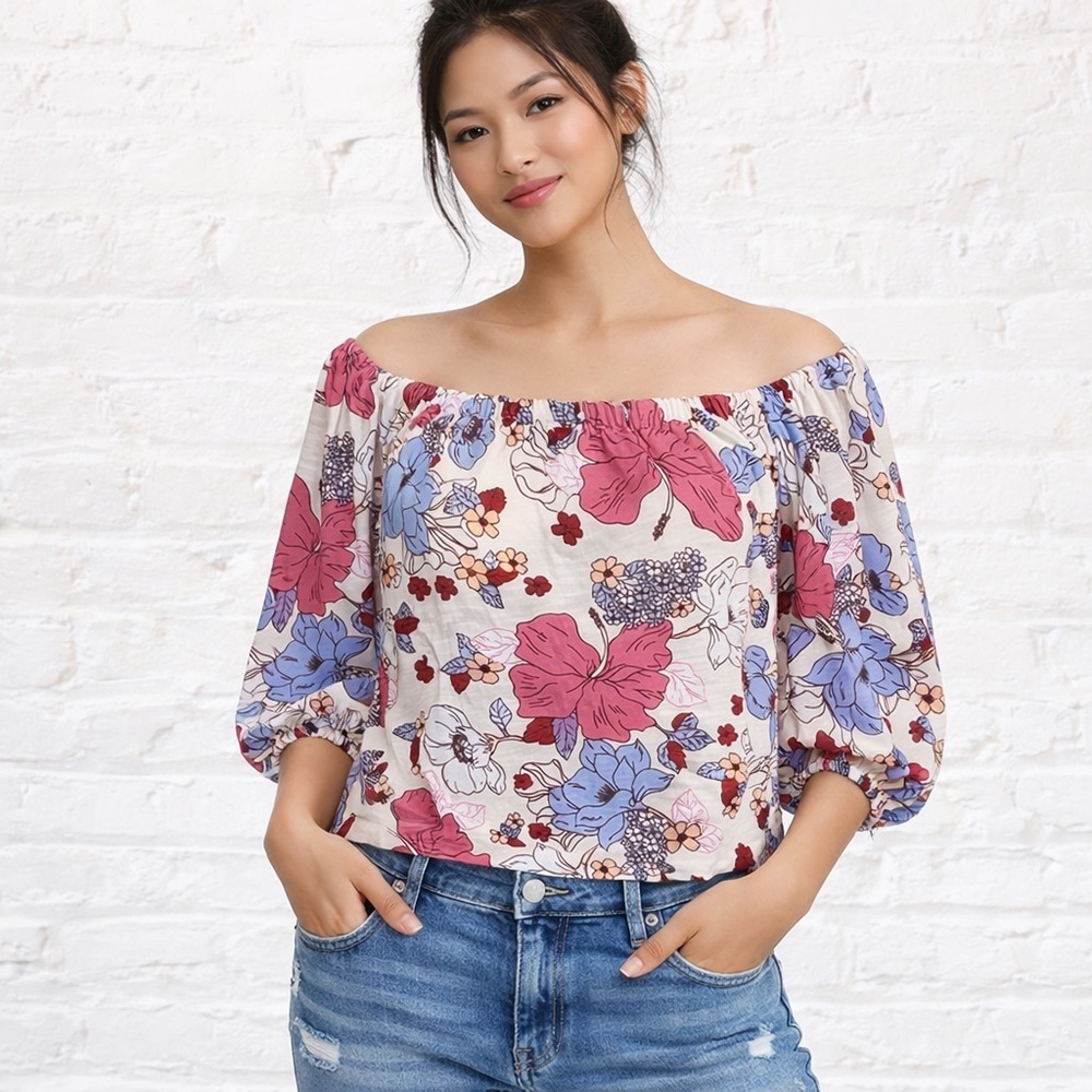 Sanctuary Chloe Square Neck Off the Shoulder Peasant Blouse Size Small - Picture 9 of 9